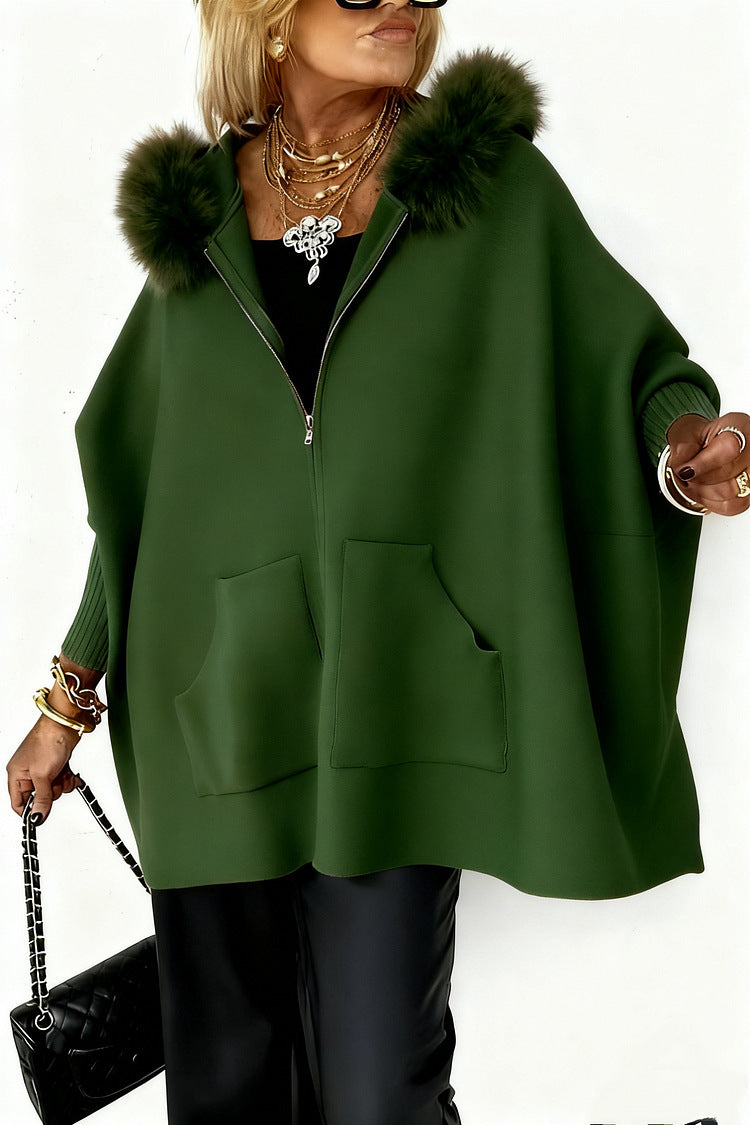Ins Plush Hooded Cardigan Fashion Warm Pockets Zip-up Knitted Jacket Women null Green L
