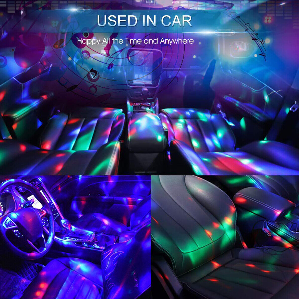 2x USB Mini Disco DJ Ball Car Party Atmospher Light Bar Colorful Sound Activated Home dealsniper-net