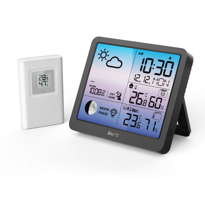 LCD Color Screen Weather Forecast Bell Radio Control Clock Gadgets DealSniper.net Black 149x137x27mm