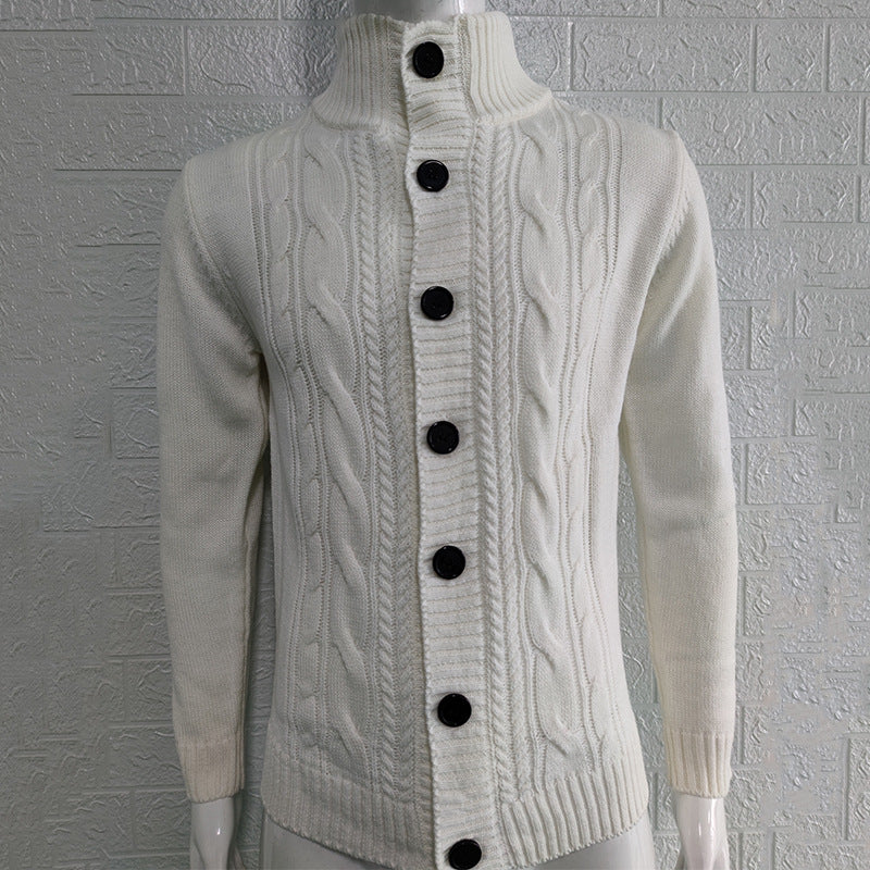 Men's Stand Collar Sweater Knit Button Cardigan Tops Men's Clothing Men dealsniper-net White 3XL