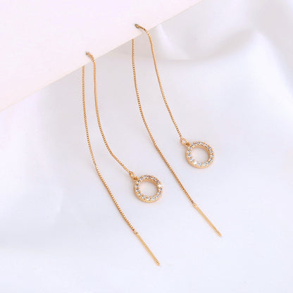 Gold Circle Long Tassel Ear Wire Jewelry dealsniper-net