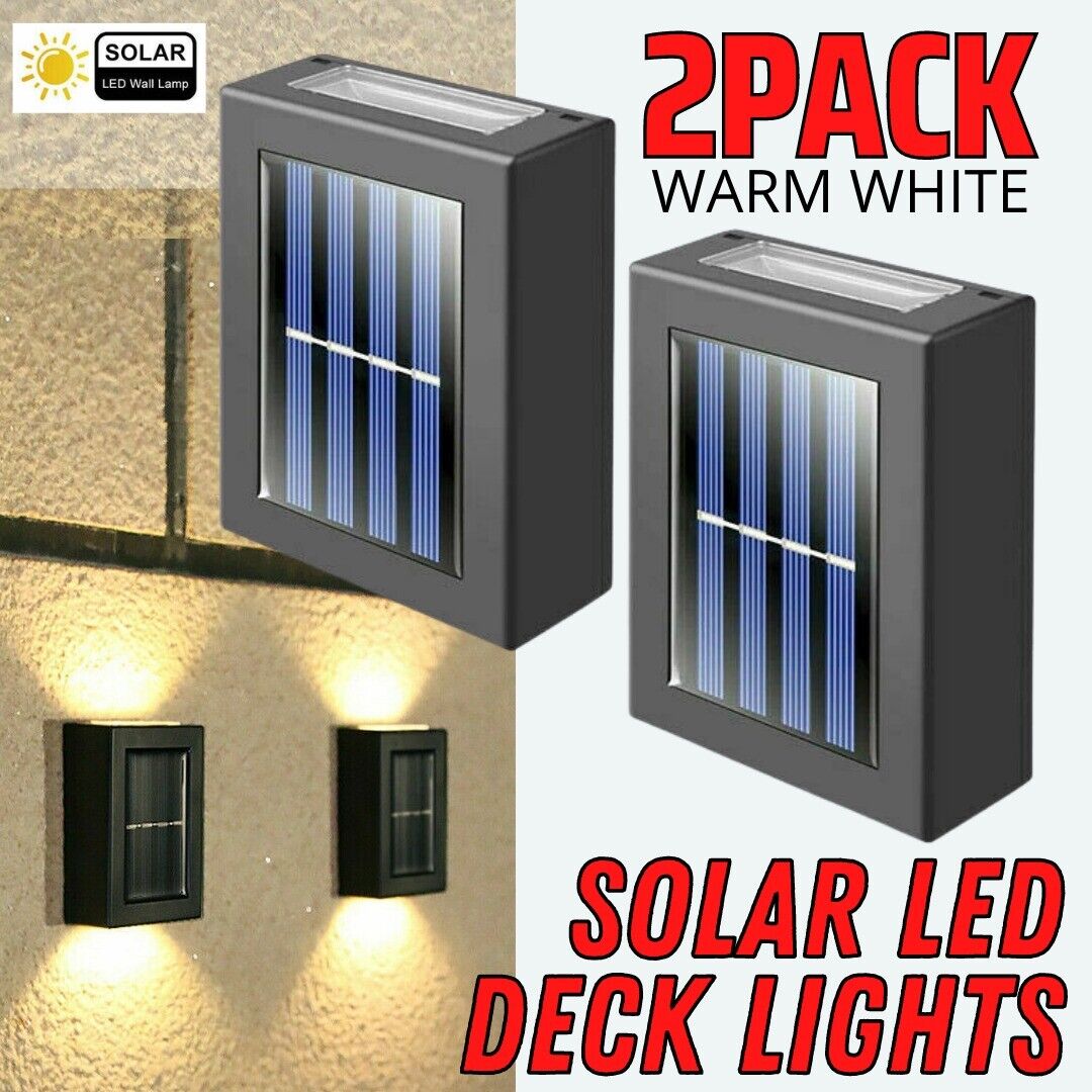 2 Pack New Solar Deck Lights Outdoor Waterproof LED Steps Lamps For Stairs Fence Home dealsniper-net