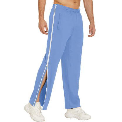 Men Trendy Zip Tearaway Basketball Sweatpants Loose Sports Men Gym From House Light blue 2XL