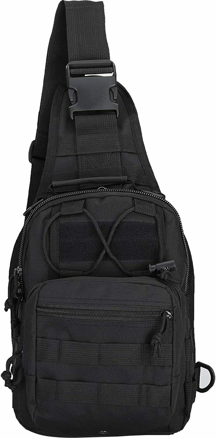 Men Backpack Tactical Sling Bag Chest Shoulder Body Molle Day Pack Pouch Black Men dealsniper-net