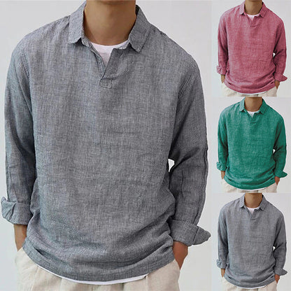 New Fashion Men's Pullover Shirt Solid Color Long Sleeve Men Gym From House