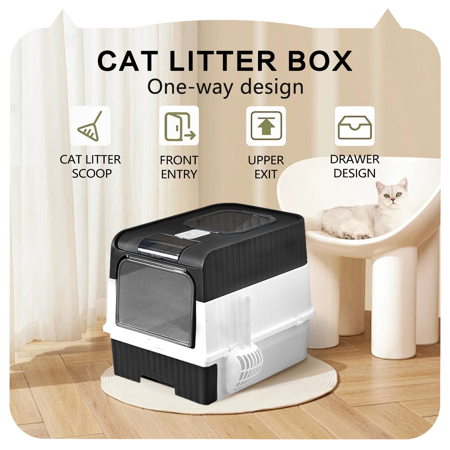 Super Large Capacity Cat Litter Box - Easy To Clean Pets dealsniper-net Black