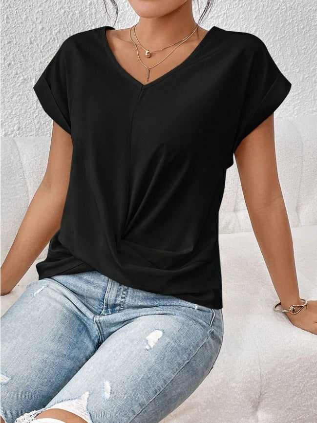 Fashion Short-sleeve T-shirt Summer Casual Irregular Knot Top For Women Women dealsniper-net Black L