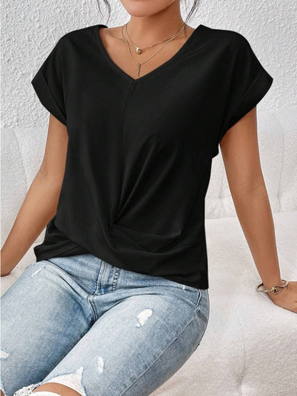 Fashion Short-sleeve T-shirt Summer Casual Irregular Knot Top For Women Women dealsniper-net Black L