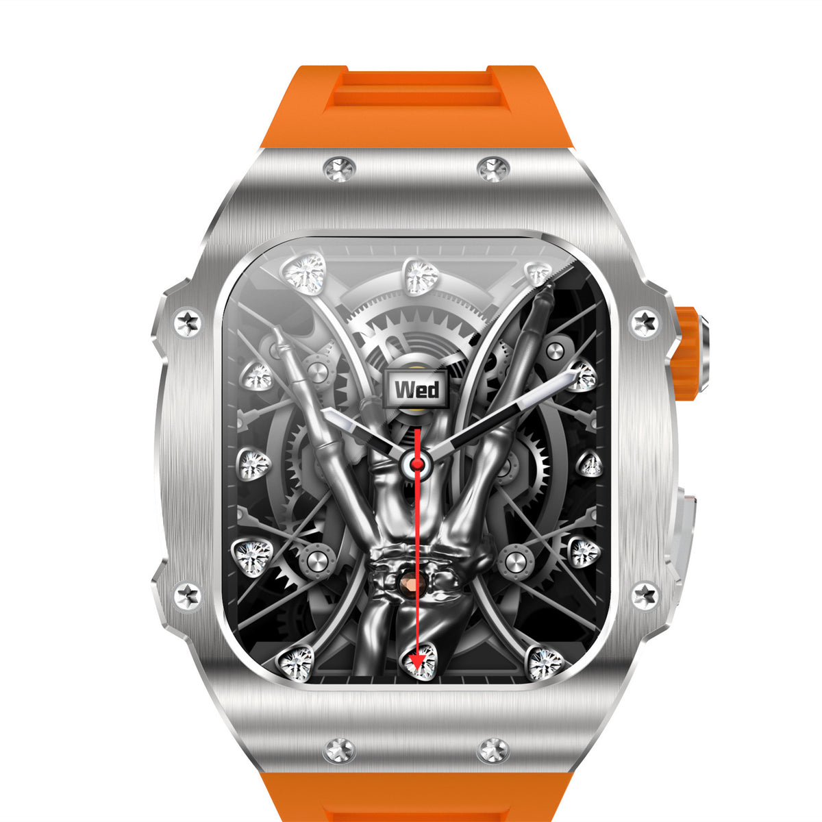 Men's Smart Watch Waterproof All-day Monitoring Jewelry DealSniper.net White Frame Orange Strap