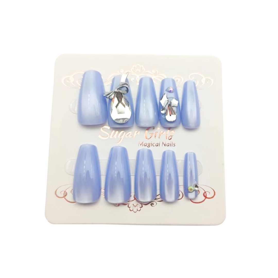 Blue With Large Diamond Nails Beauty dealsniper-net