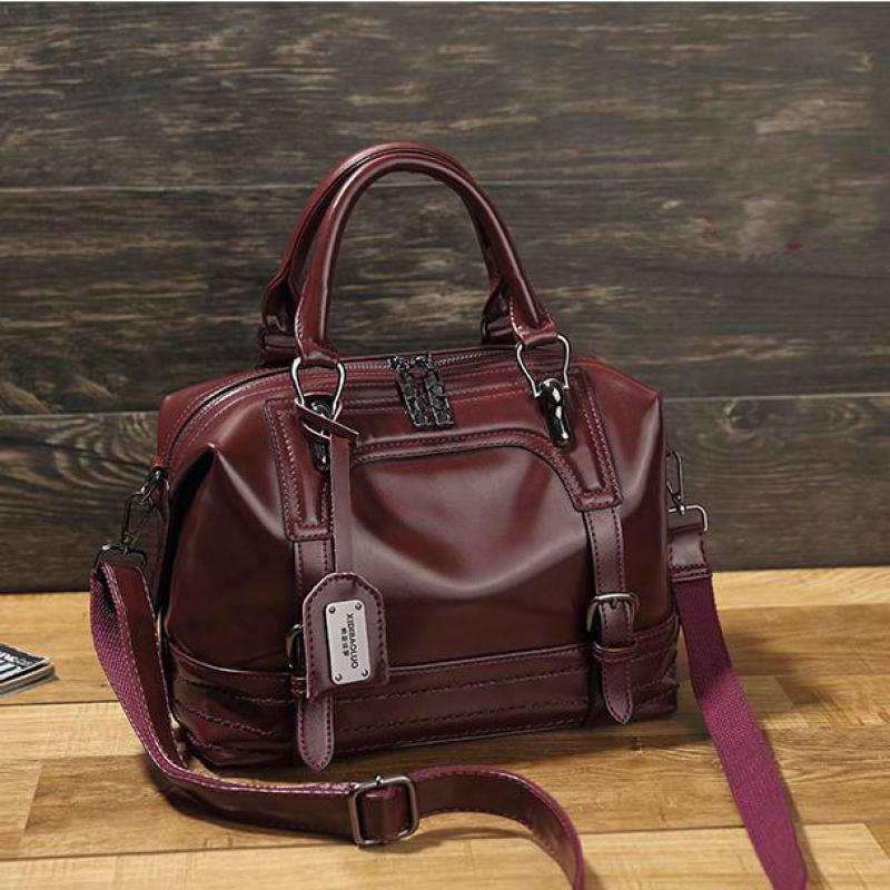 Fashion Casual Women Oil Wax Retro Portable Messenger Bag Women dealsniper-net Wine Red