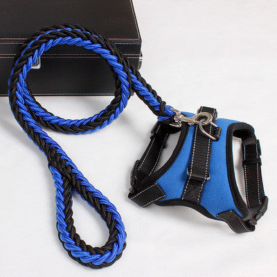 New Nylon Medium Large Dog Harness Collar K9 Padded Extra Reflective Collar Puppy Lead Pets Vest Dog Vest Husky Dogs Supply Pets dealsniper-net Blue L
