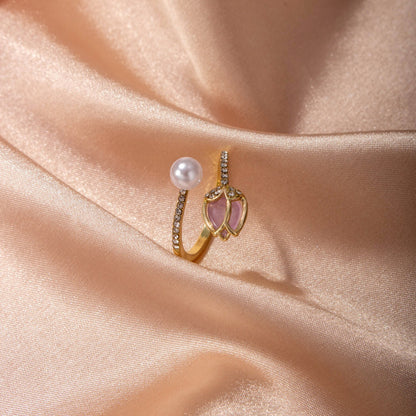 Tulip Bud Pearl Ring For Women, Fashion Niche Design Jewelry Gym From House