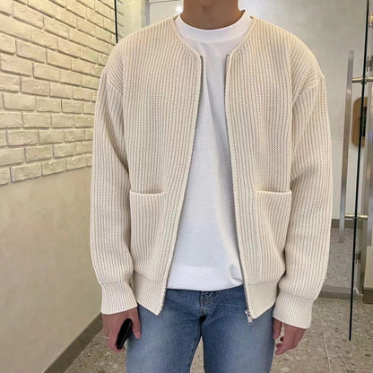 Men Zip Up Knitted Cardigan Lined Funnel Sweater Men Gym From House