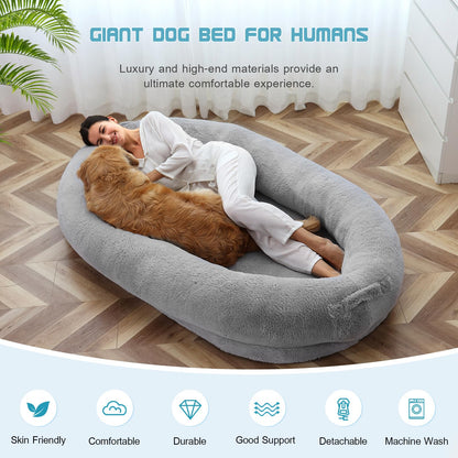 Dog Beds For Humans Size Fits You And Pets Washable Faux Fur Human Dog Bed For People Doze Off Napping Orthopedic Dog Bed Pets dealsniper-net