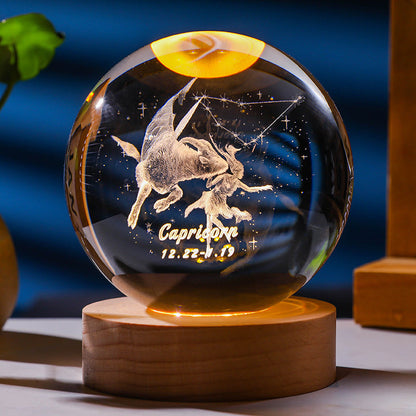 3D Constellation Crystal Ball Night Light Laser Engraved Home Decor DealSniper.net Capricorn 6mm Crystal Ball Warm Light USB Base