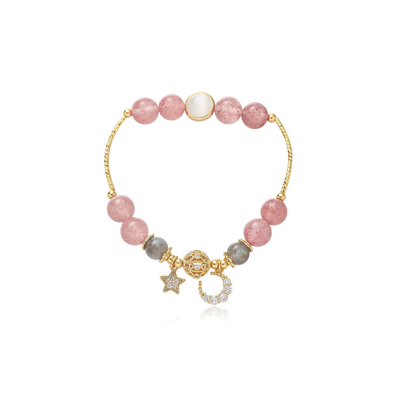 Natural Stone Star And Moon Strawberry Crystal Bracelet Jewelry DealSniper.net Natural stone bracelet