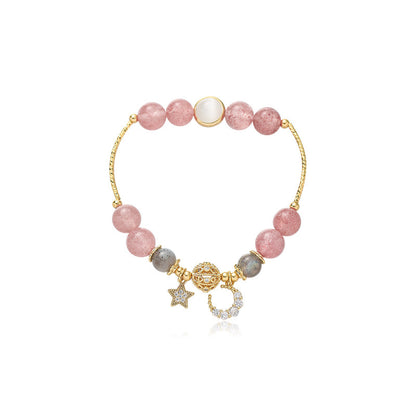 Natural Stone Star And Moon Strawberry Crystal Bracelet Jewelry DealSniper.net Natural stone bracelet
