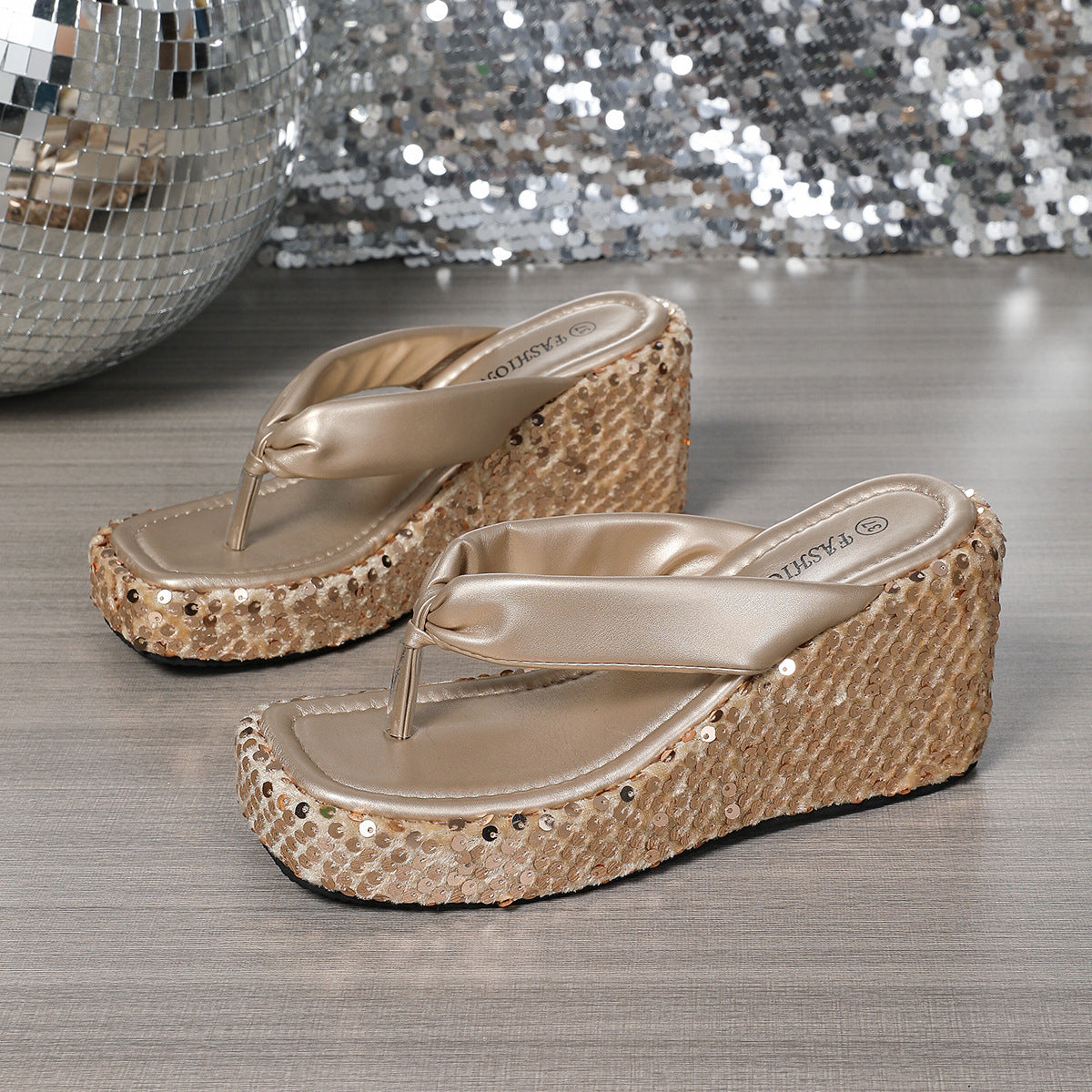 High Heels Wedge Sandals With Sequins Shiny Height Increasing Women Gym From House Gold 35