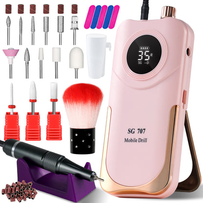 Portable Electric Nail Drill Cordless, 35000 RPM Electric Nail File Beauty dealsniper-net Pink