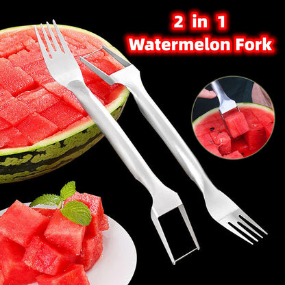 2 In 1 Watermelon Fork Slicer Multi-purpose Stainless Steel Kitchen DealSniper.net