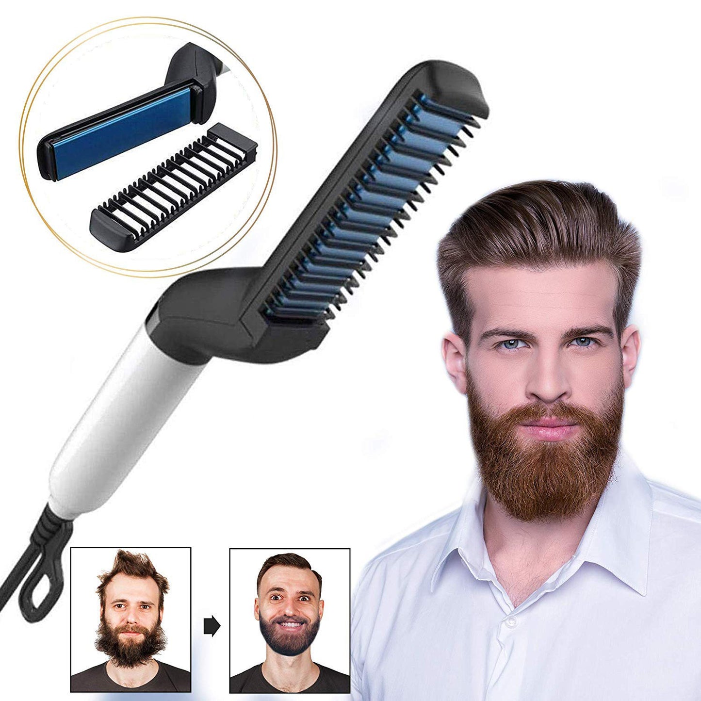 Electric Hair Straightener Brush Men Quick Beard Straightener Men DealSniper.net default