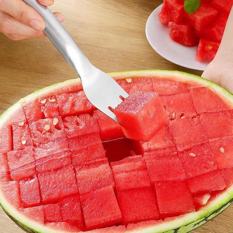 2 In 1 Watermelon Fork Slicer Multi-purpose Stainless Steel Kitchen DealSniper.net