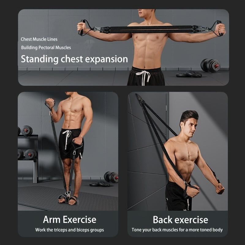 A Set Of Adjustable Resistance Tension Bands With Foot Pedals And Handles Sports Gym From House