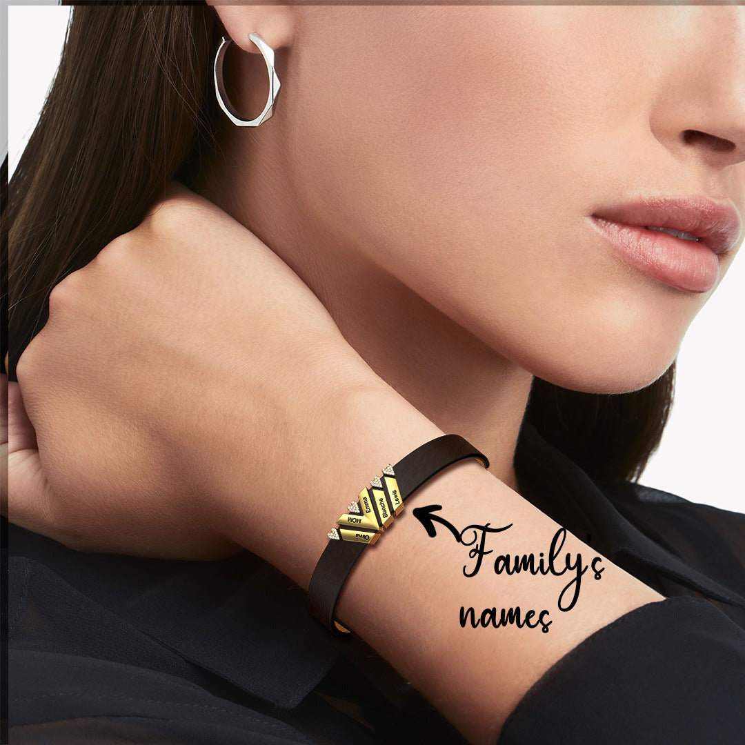 New Leather DIY Lettering Bracelet Drill Buckle Jewelry Gym From House 4small beads Gold