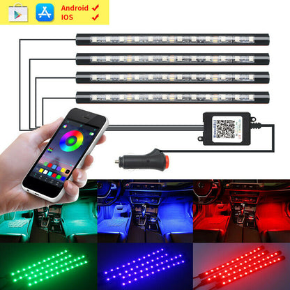 Auto LED RGB Interior Atmosphere Strip Light Decorative Foot Lamp With USB Wireless Remote Music Control Multiple Modes For Car Vehicle dealsniper-net