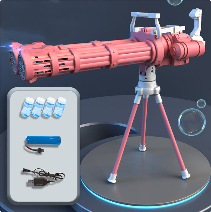 Super Big Double-Tube Bubble Gun Machine Outdoor Blowing Soap Kids Own Home Store Pink with bracket USB