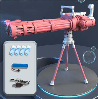 Super Big Double-Tube Bubble Gun Machine Outdoor Blowing Soap Kids Own Home Store Pink with bracket USB