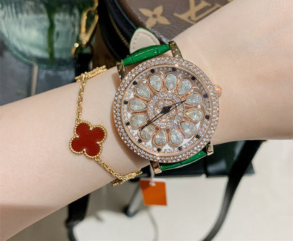 Women's Niche Diamond Luxury Rainbow Watch Jewelry DealSniper.net Rose gold green leather