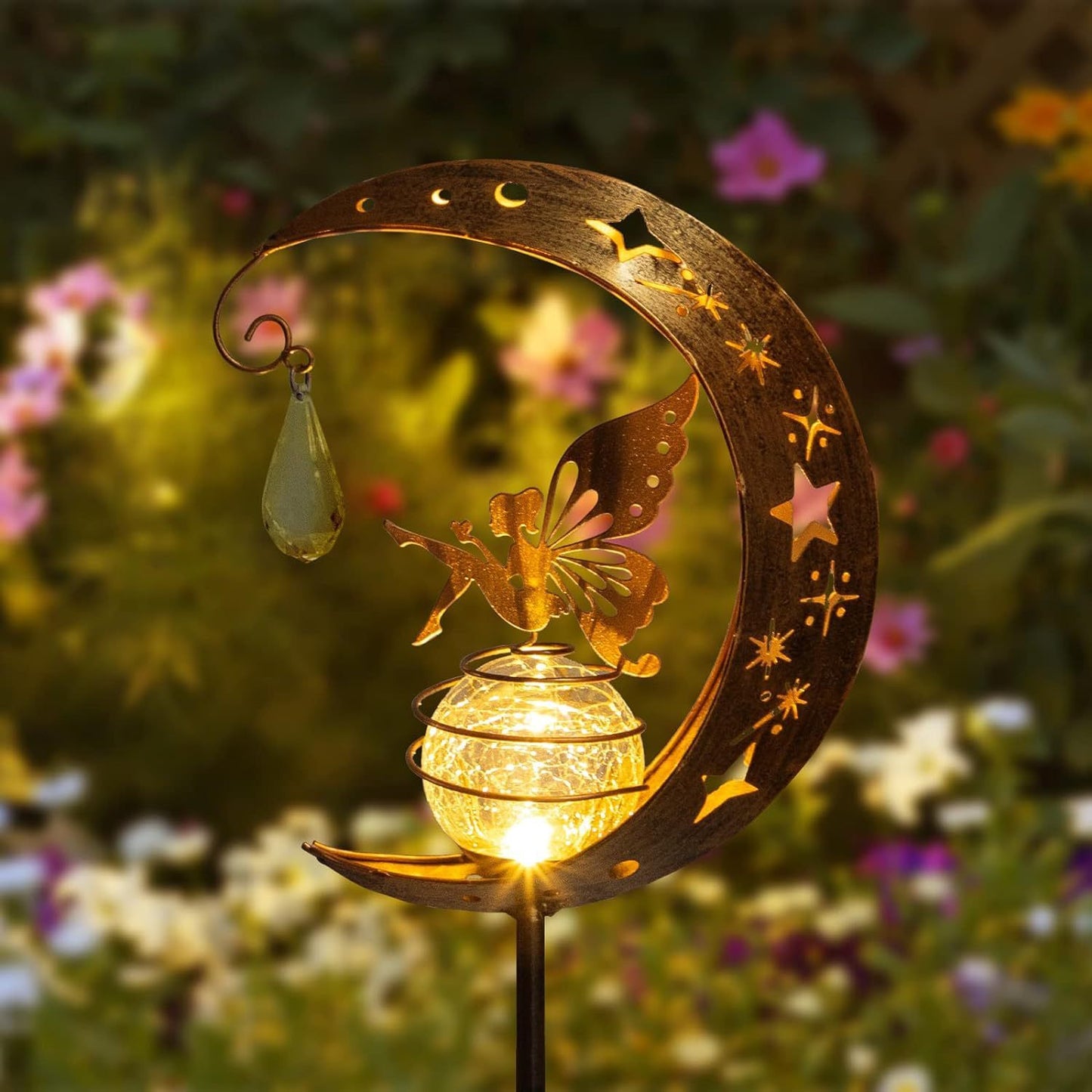 Solar Moon Fairy Lamp Outdoor Garden Iron Art