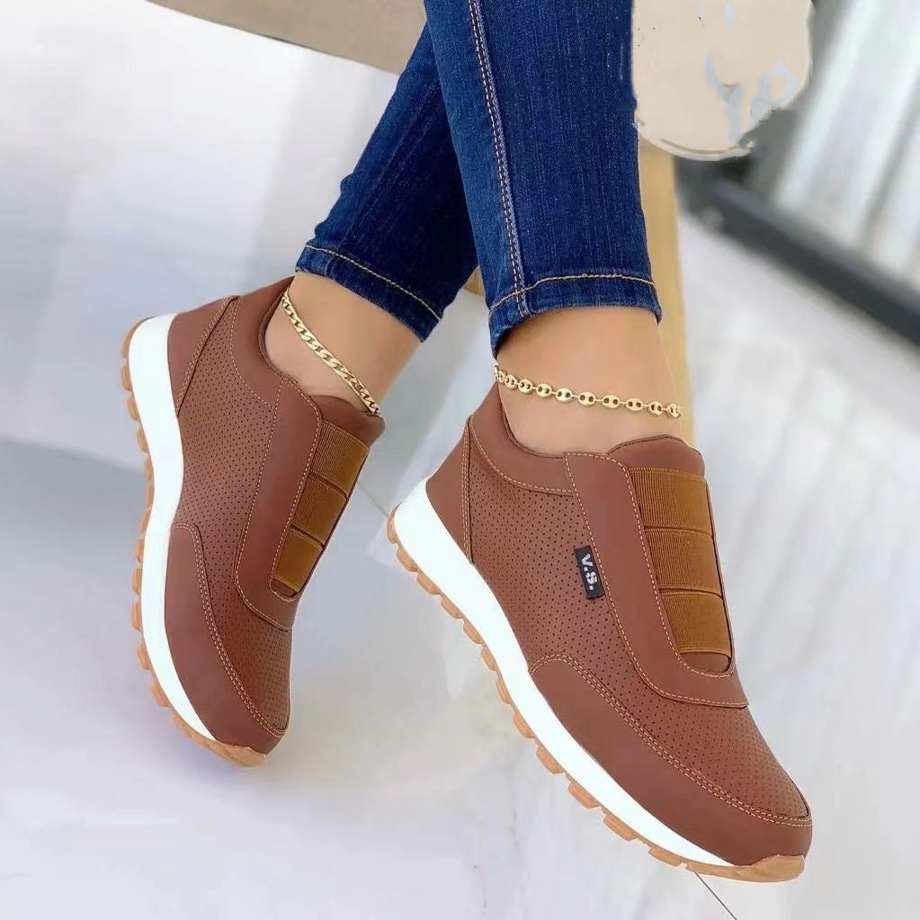 Women Flats Shoes Elastic Band Design Shoes Platform Sneakers Women DealSniper.net Brown Size36