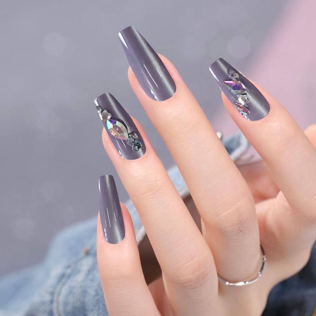 Diamond-set Nails Brownish-gray Beauty dealsniper-net