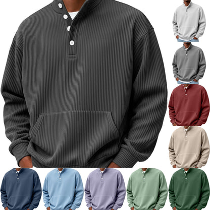 Mens Solid-Color Turtleneck Casual Long-Sleeve Polo Sweatshirt Men DealSniper.net