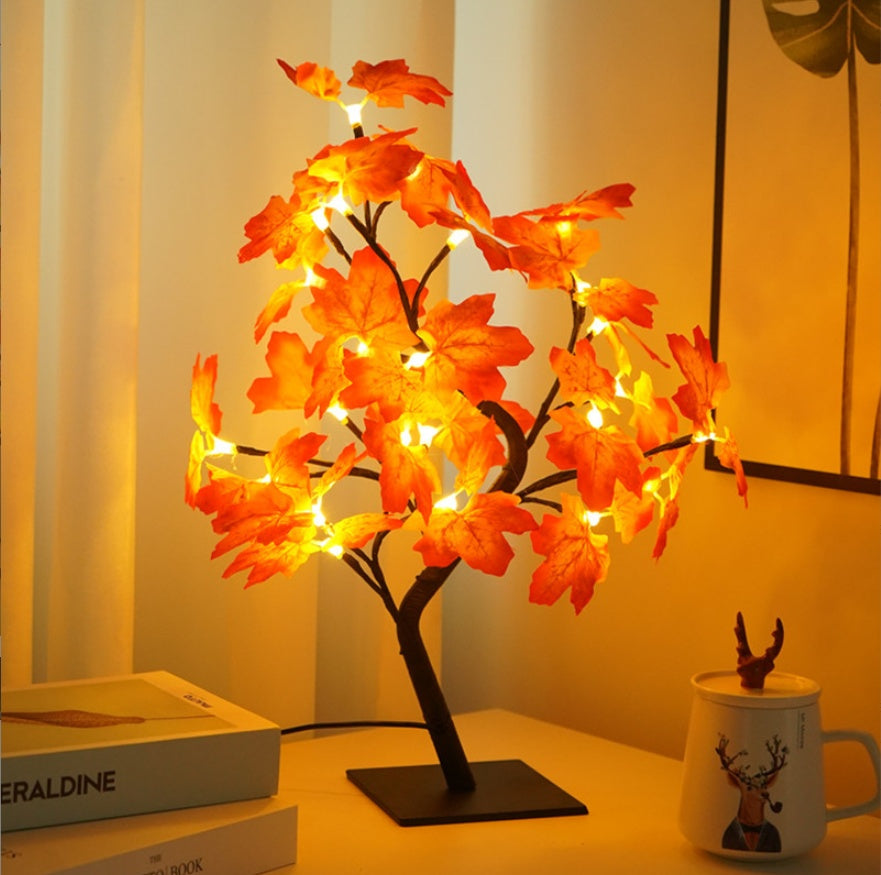 Bedroom Room Rose Tree Lamp Decoration Home Decor Gym From House Maple Leaf Tree Lamp 24lights on black USB