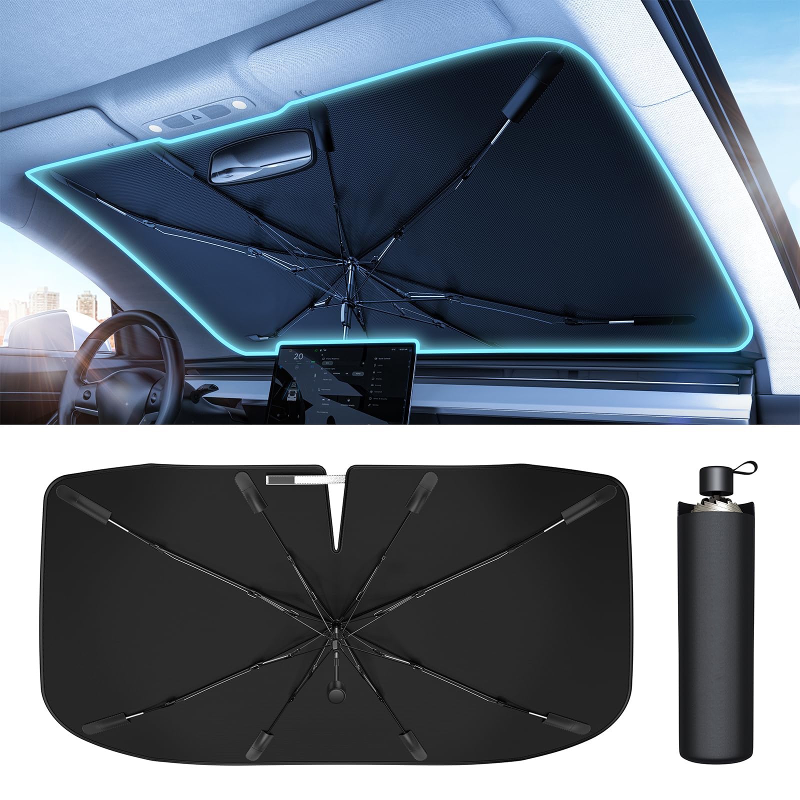 Windshield Sun Shade Umbrella For Car Spring Structure Edge Vehicle dealsniper-net