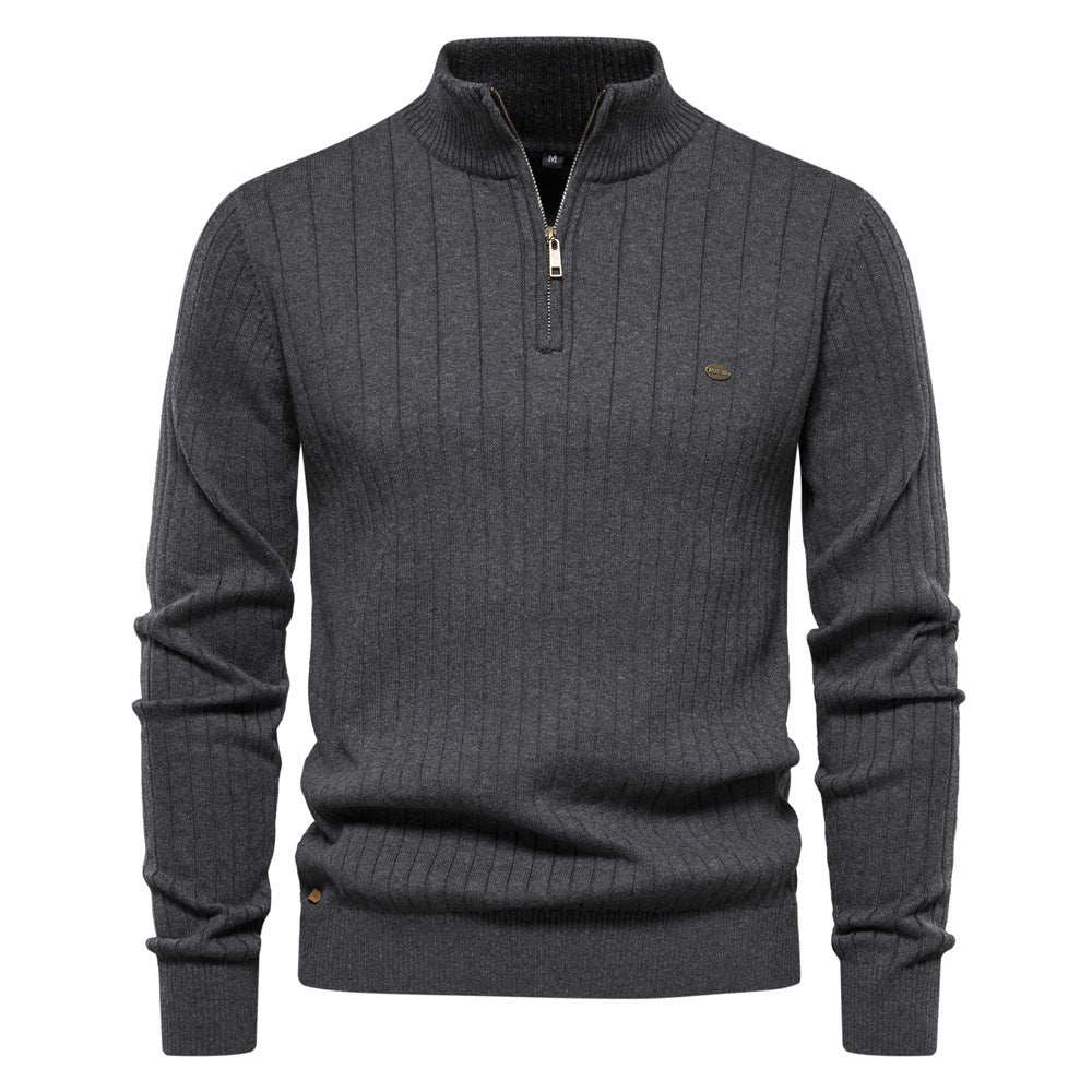 Men's Stand Collar Sweater Fashion Half-zipper Solid Color