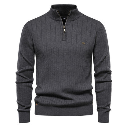 Men's Stand Collar Sweater Fashion Half-zipper Solid Color