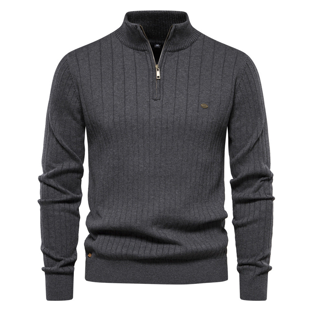 Men's Stand Collar Sweater Fashion Half-zipper Solid Color Men DealSniper.net Dark Gray L