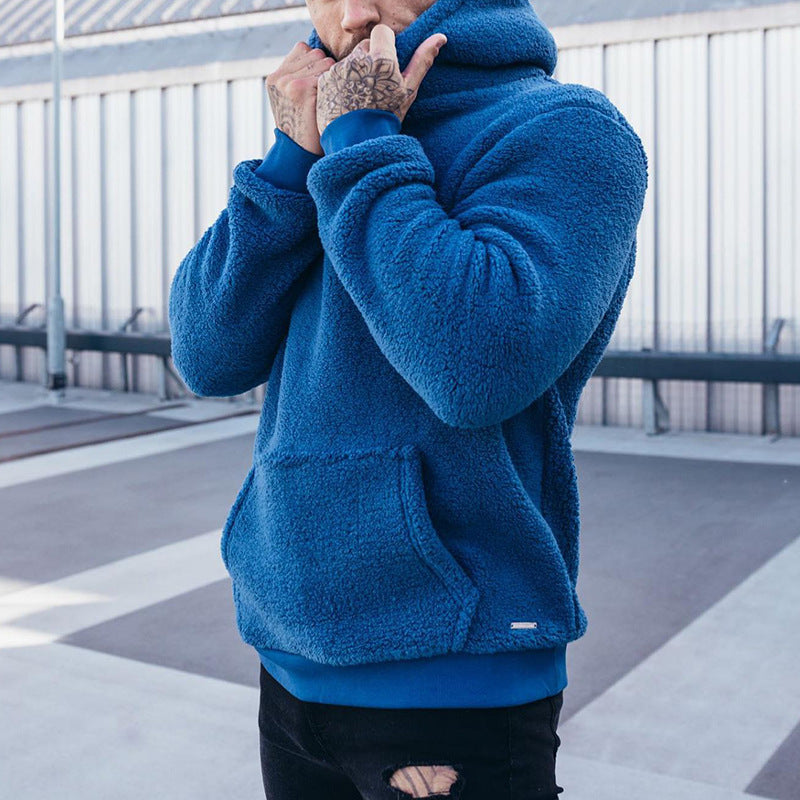 Men's Plush Hoodies Sweatshirt With Big Pocket Fashion Men null Blue 2XL