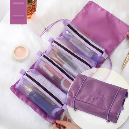 Four In One Mesh Cosmetic Foldable Carry On Toiletry Bag Deals DealSniper.net Purple