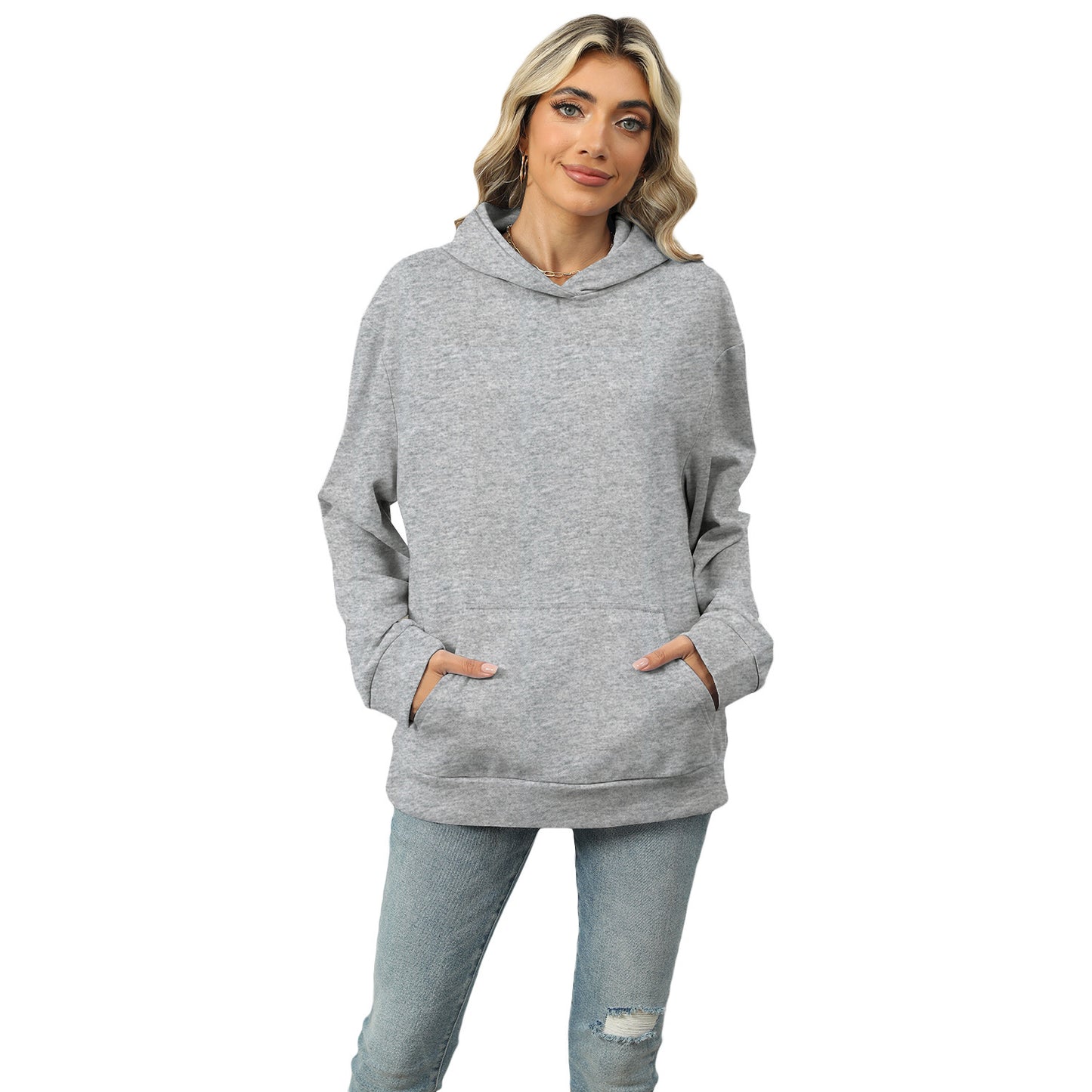 Casual Hooded Pocket Sweatshirt Women Women dealsniper-net Light Gray L