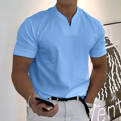 Summer Short Sleeve Shirt Men Fitness Plus Size Sports T-Shirt Men dealsniper-net Light Blue With pockets 2XL