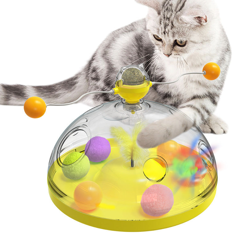 Meows Windmill Funny Cat Toys Interactive Multifunctional Turntable Pets dealsniper-net Cat treasure box Yellow