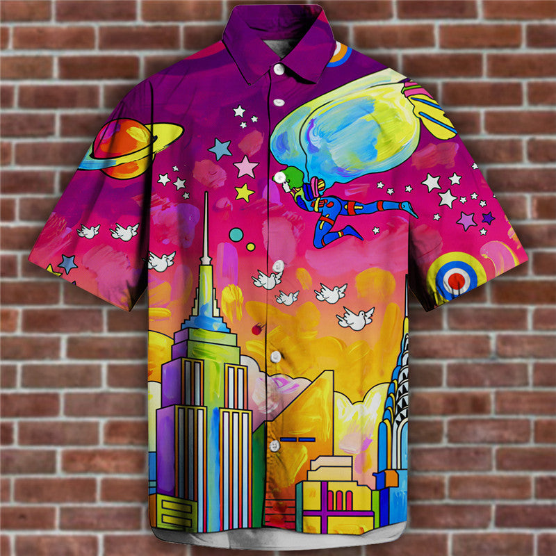 3D Personalized Printing T-shirt Summer Loose Short Sleeve Lapel Men DealSniper.net S9534261 2XL