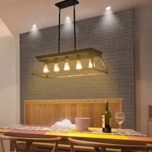 5 Lamps Farmhouse Chandelier For Dining Room, Metal Rustic Chandelier Island Lamp, Modern Rectangular Island Lamp For Kitchen, Living Room Pure Black - No Bulbs Unavailable Platforms- Temu Kitchen DealSniper.net