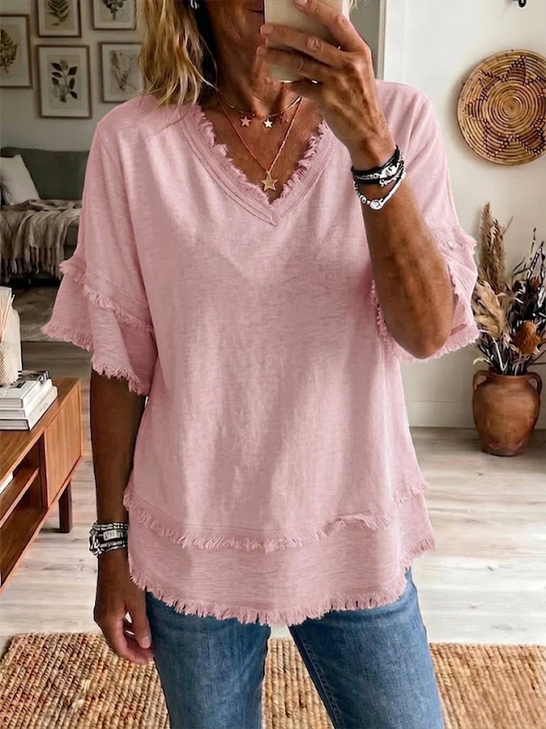 Casual Women's Shirt V-Neck Short Sleeve Loose Fit Women Gym From House